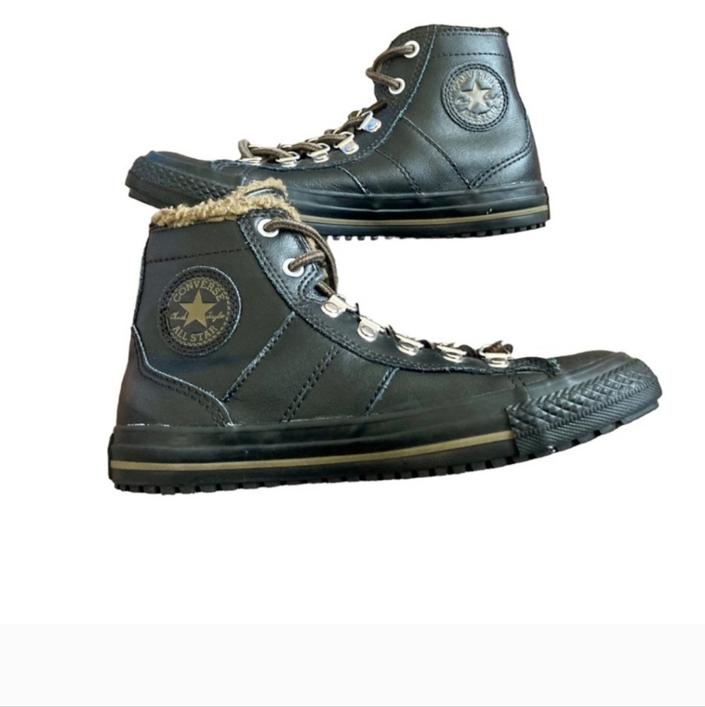 Converse All Star Ct Black Lace Up Leather Lined Winter Boots Kids Size 3 EUC